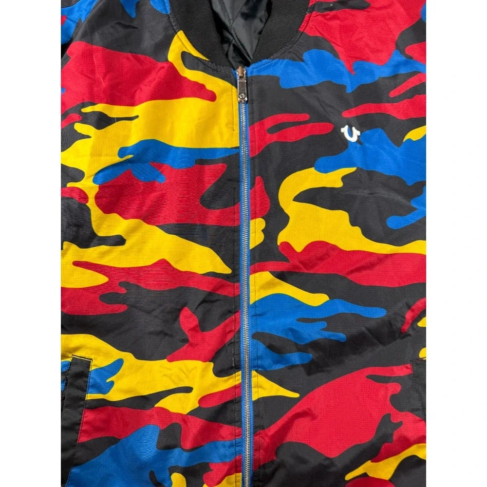 True Religion Bomber Jacket 3XL Multicolor Camo Red Yellow Blue Black